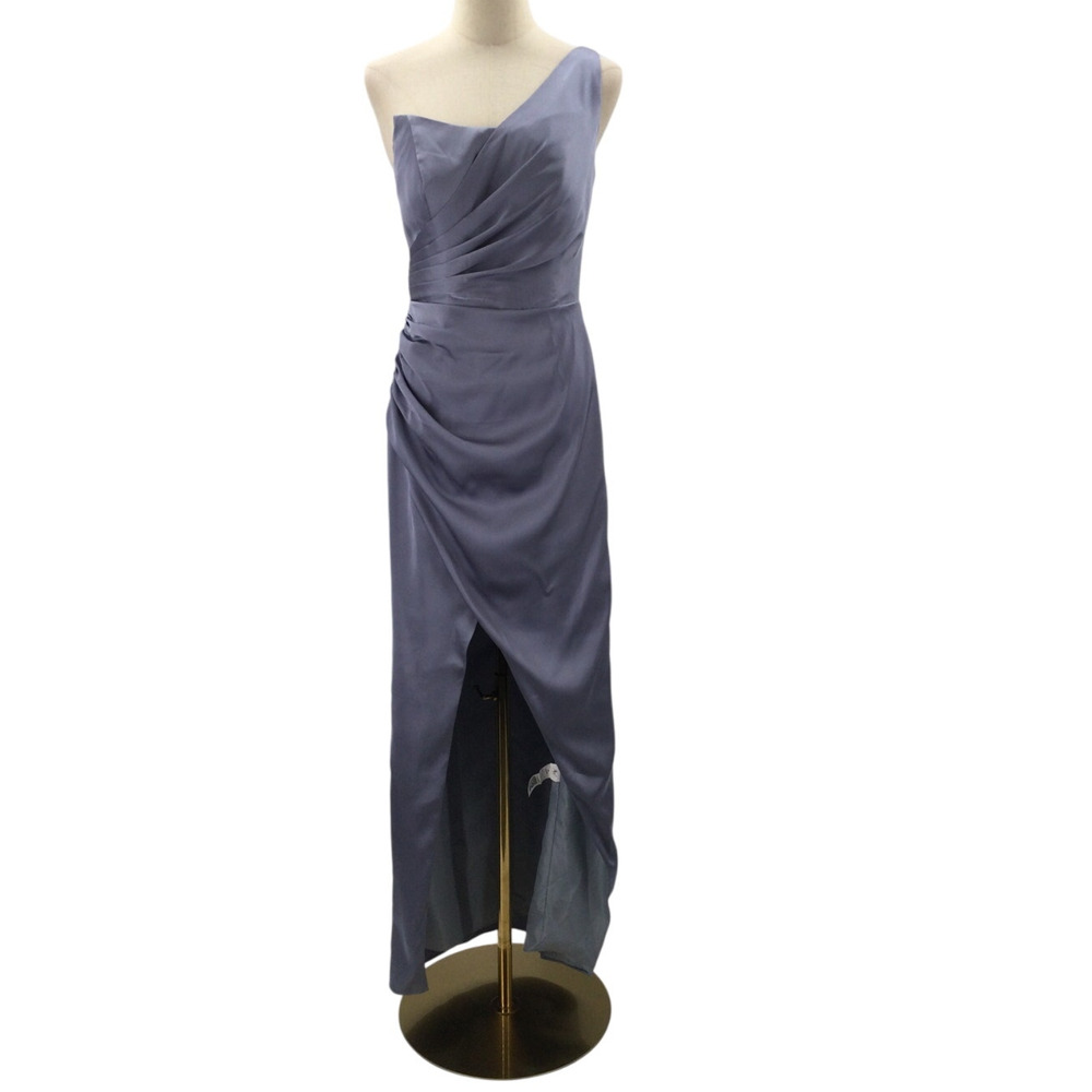 FORMAL PARTY AW BRIDAL 6 S Dusty Blue one shoulder bridesmaid maxi dress new B40